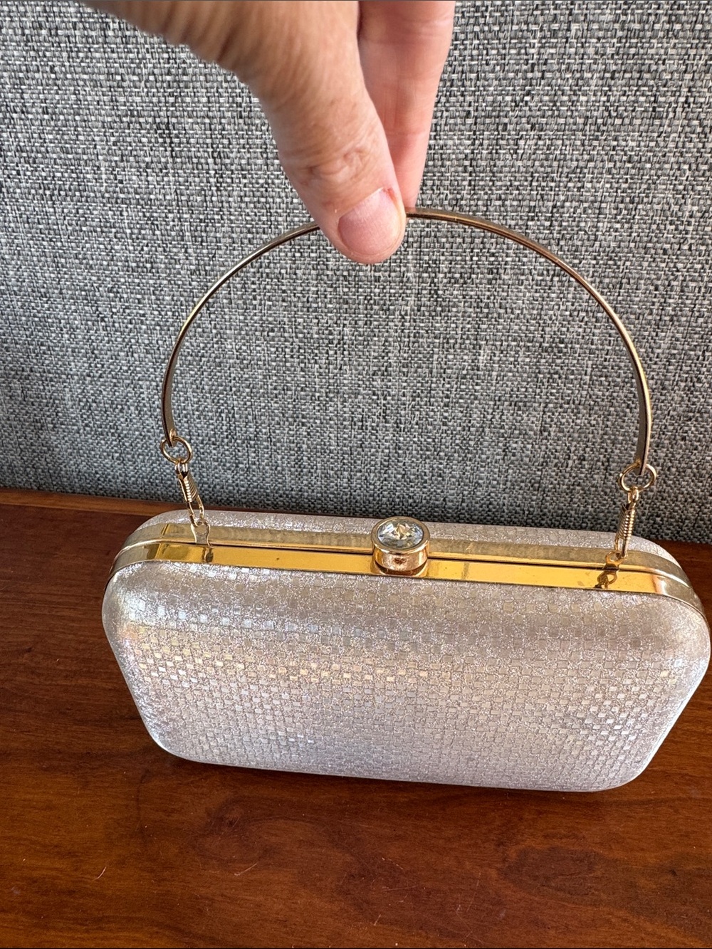 Champagne Gold- Glitter Had Shell Evening Clutch with Crystal Snap